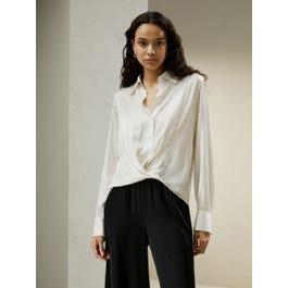 Hem Pleated Silk Blouse Product Image