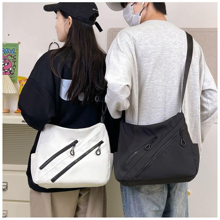 Plain Zip Panel Nylon Crossbody Bag Product Image