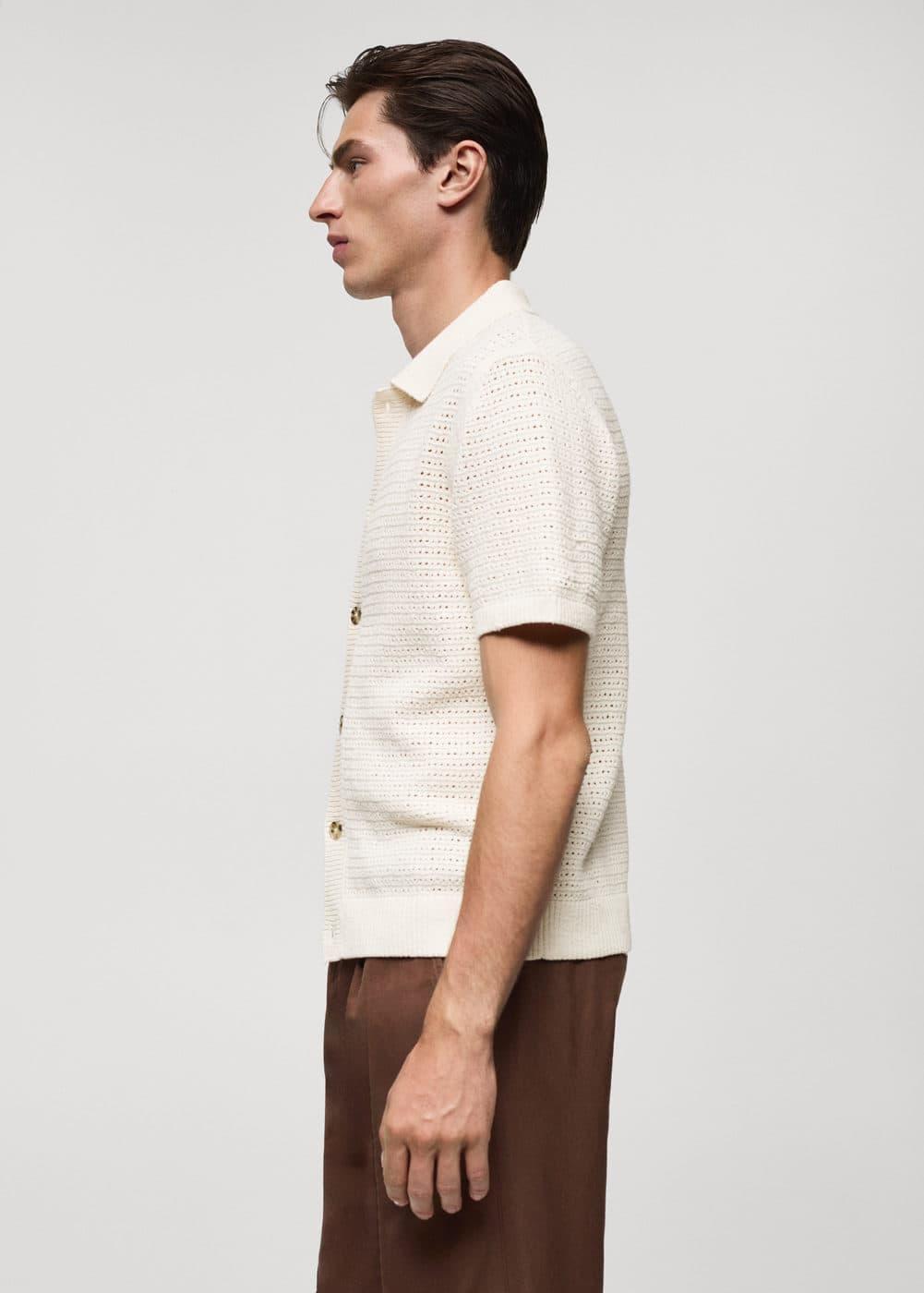 MANGO MAN - Openwork knit polo with buttons off whiteMen Product Image