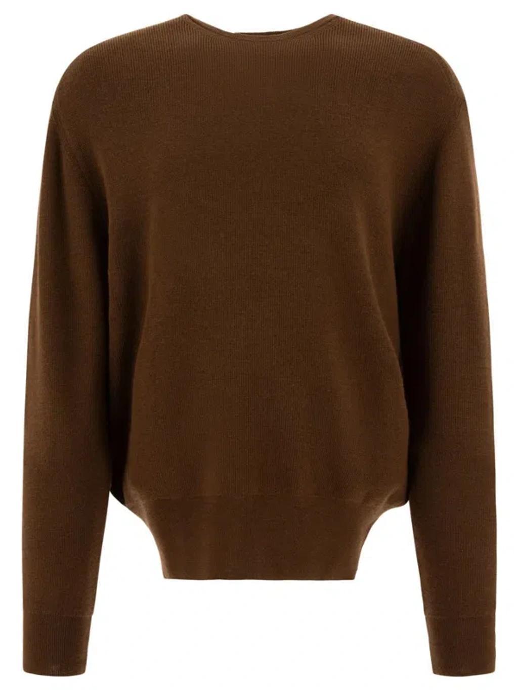 Crew-neck Rib-trim Jumper In Brown Product Image