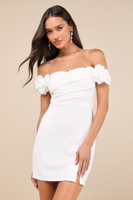 Romantic Reputation White 3D Floral Applique Bodycon Mini Dress Product Image