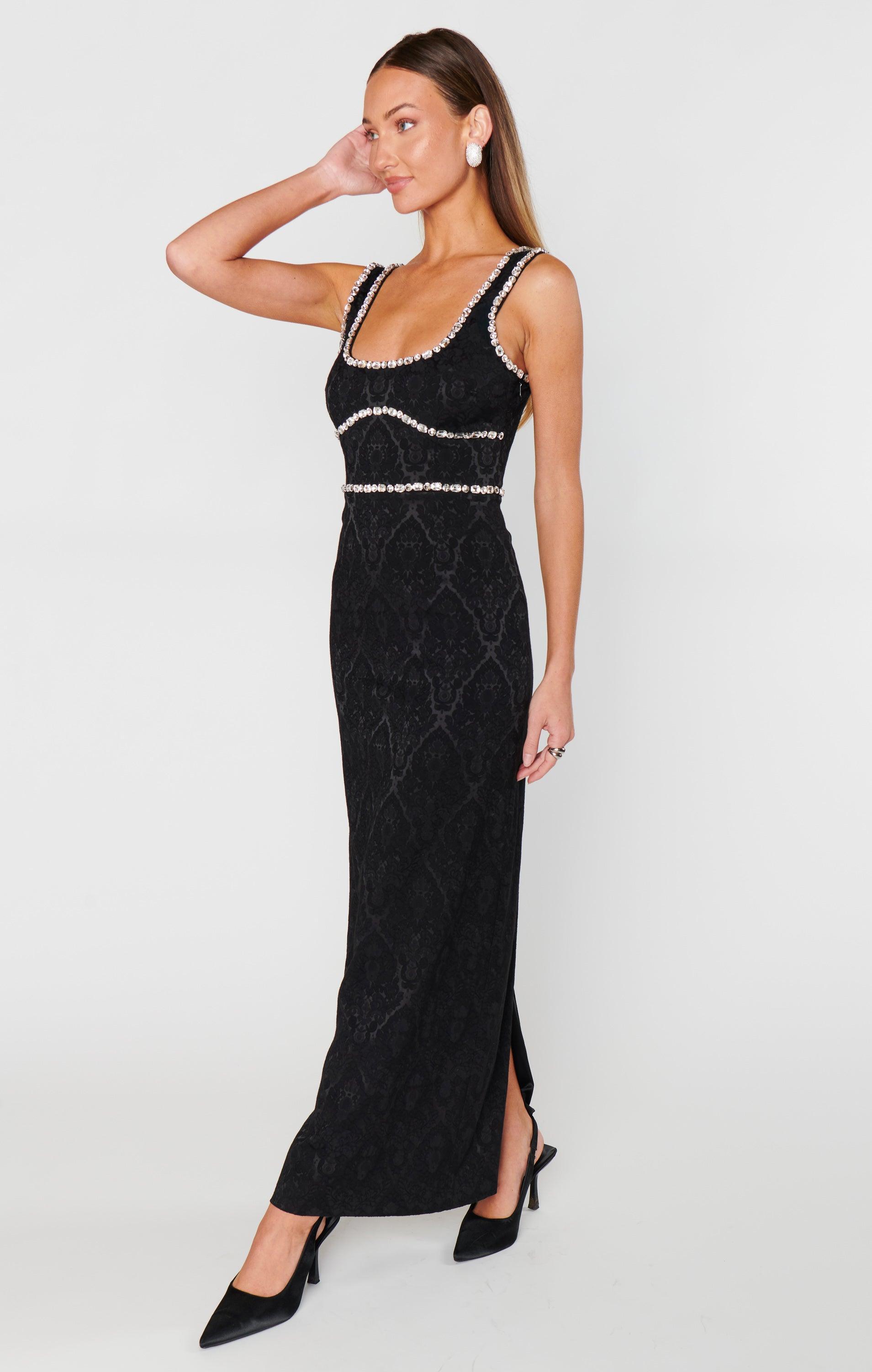 Gina Maxi Dress ~ Black Rhinestone Jacquard Product Image