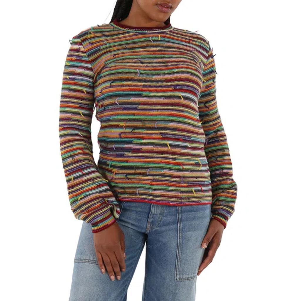 Rainbow-striped Frayed Detailed Crewneck Sweater Product Image