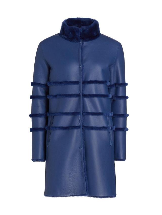 Womens Maximilian Dyed Shearling Reversible Coat - Electric Blue - Size Small Product Image