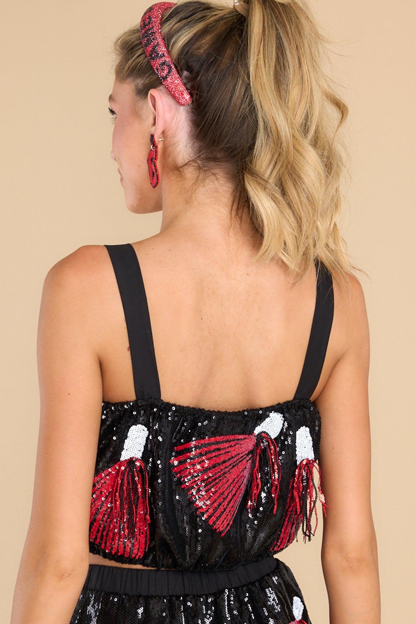 Black & Red Pom Pom Sequin Tank Top Product Image