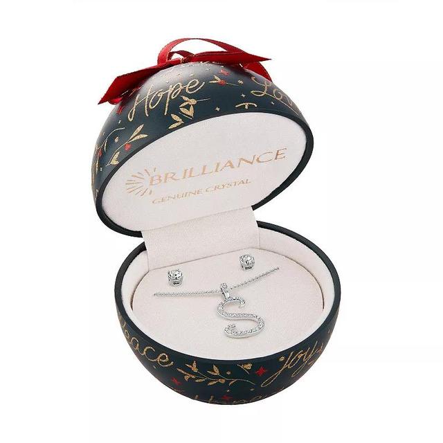 Brilliance Crystal Initial Pendant & Stud Earring Set in Ornament Gift Box, Womens Silver Tone S Product Image