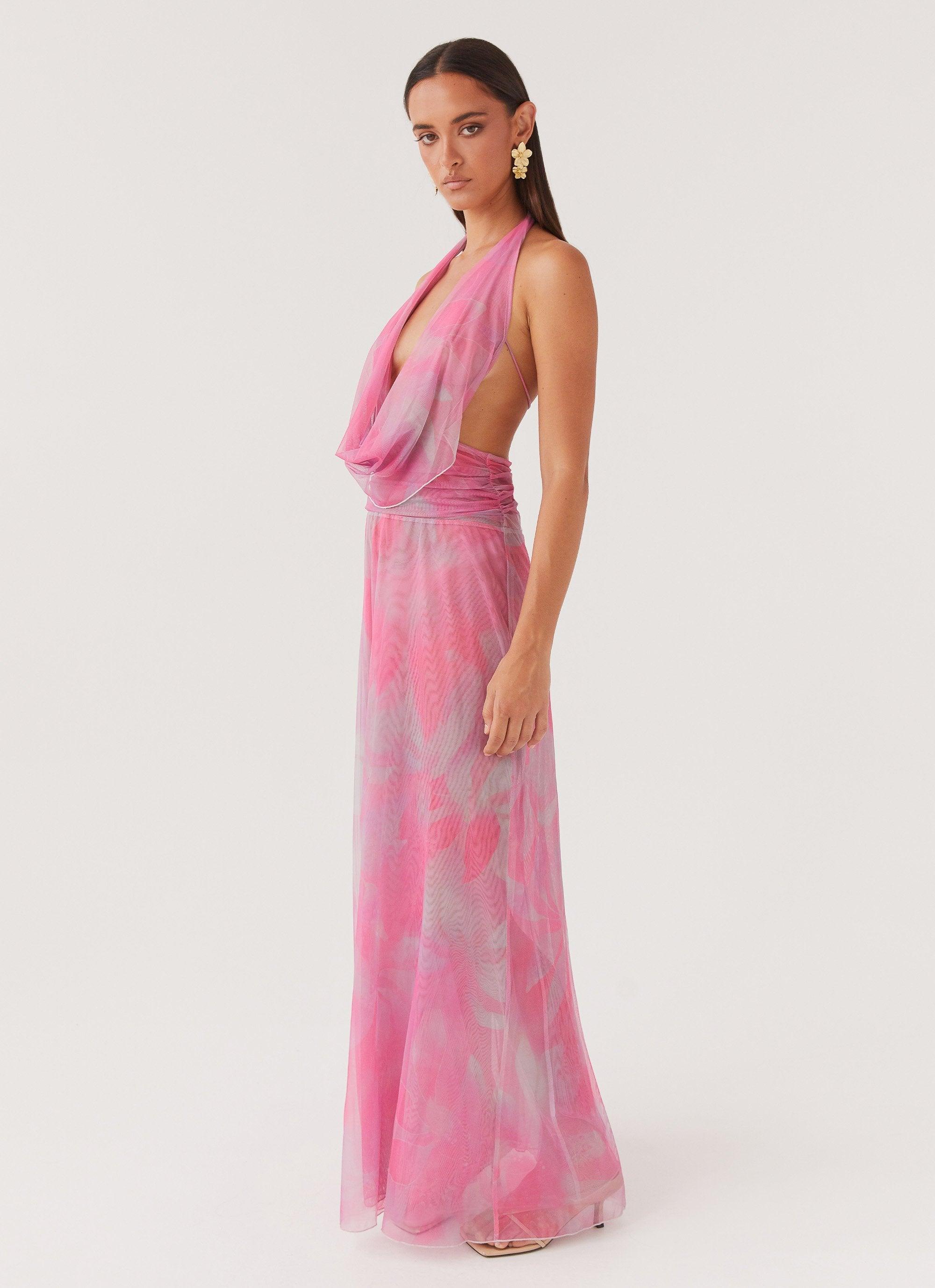 Elysia Mesh Maxi Dress - Pink Floral Product Image