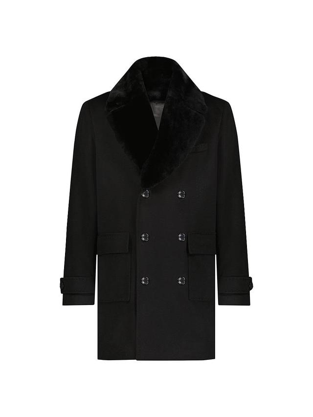 Mens Loro Piana Wool Short Coat with Detachable Merino Shearling Lamb Collar Product Image