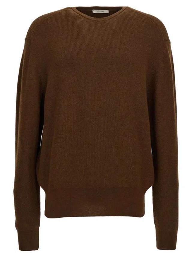 Crew-neck Rib-trim Jumper In Brown Product Image