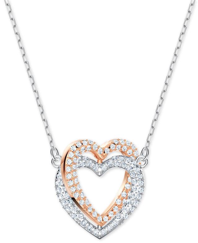 Swarovski Two-Tone Crystal Double Heart Pendant Necklace, 14-7/8 + 2 extender Product Image