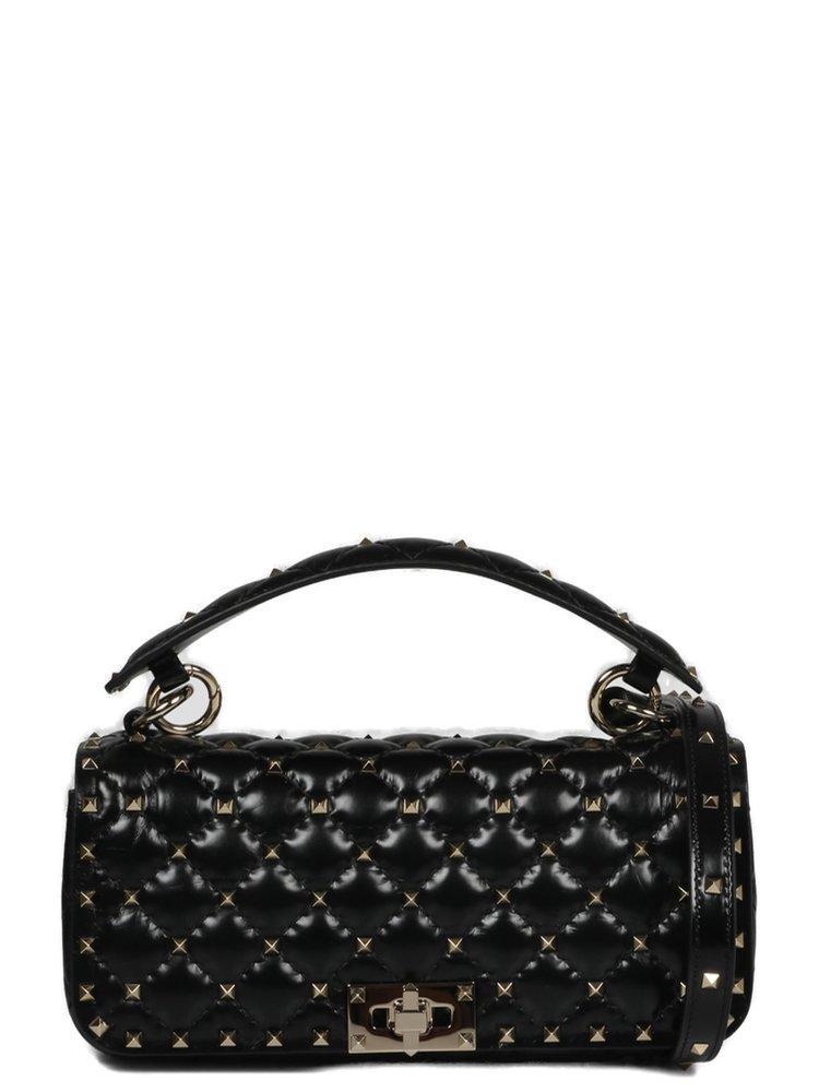 Rockstud Spike Foldover Top Shoulder Bag In Black Product Image