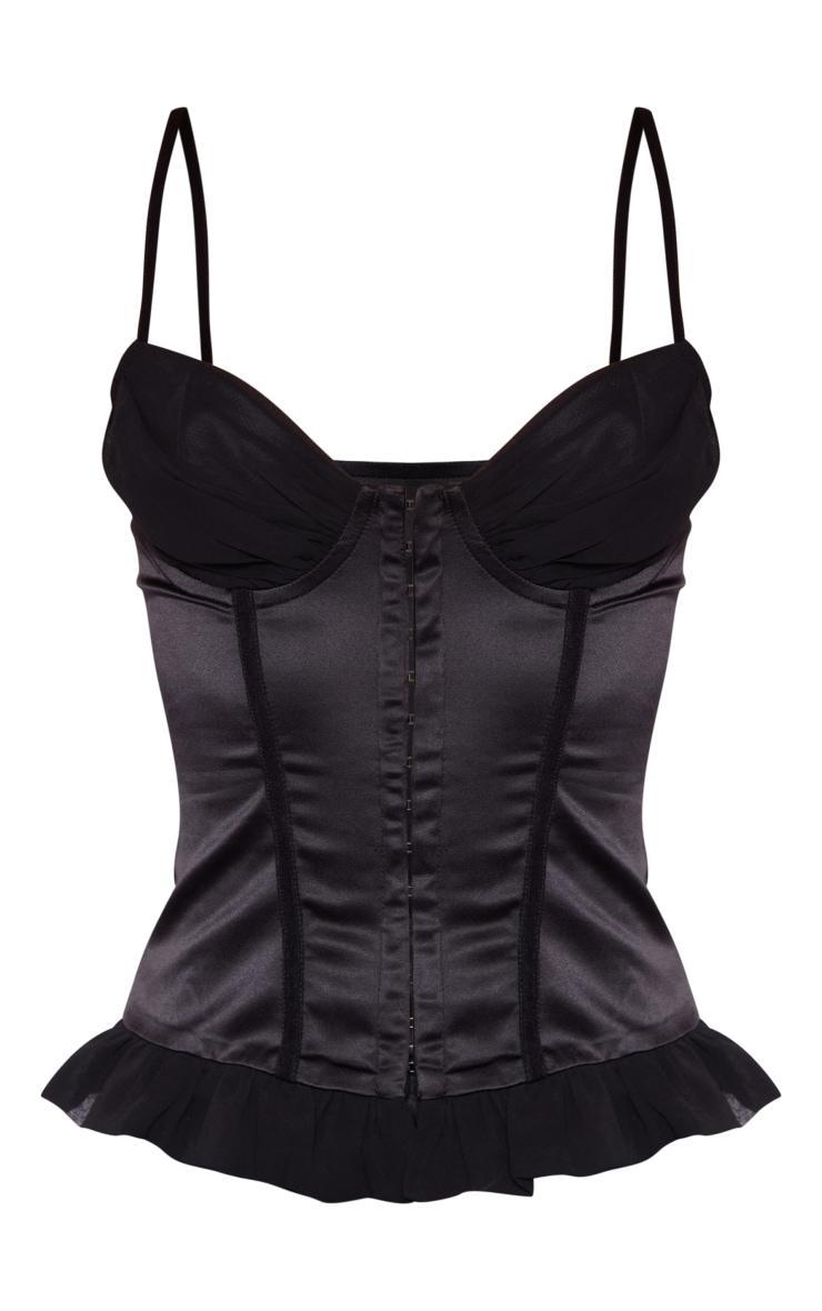  Black Satin Chiffon Bust Insert Hook And Eye Frill Hem Corset Product Image