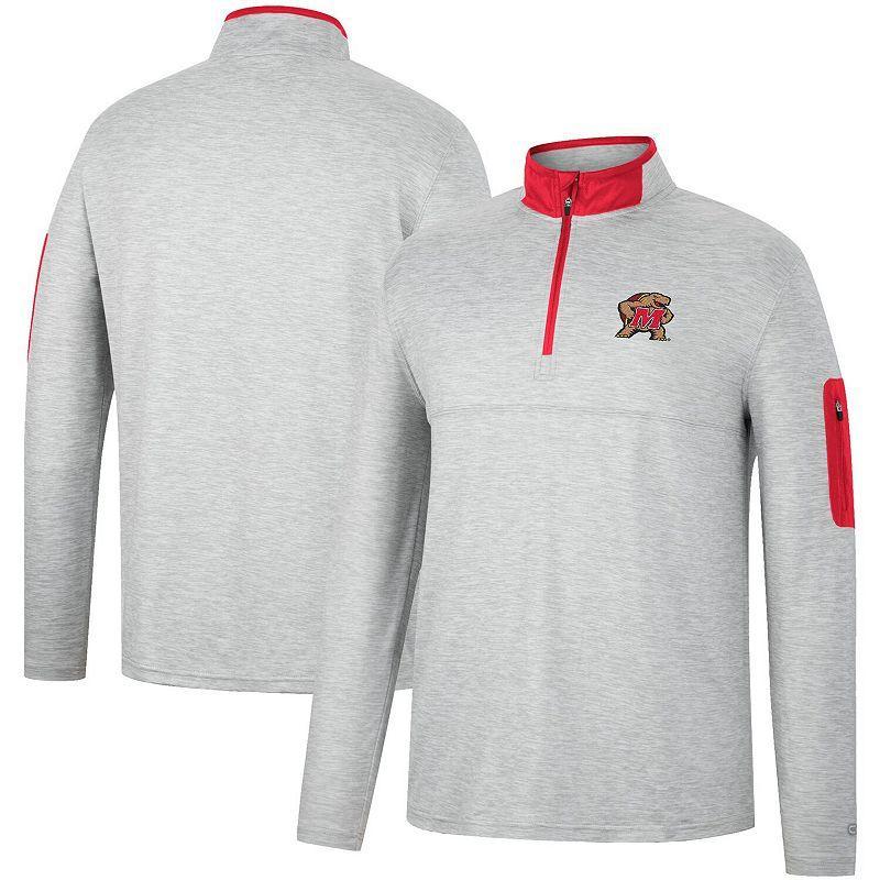 Mens Colosseum Heathered Gray/Red Maryland Terrapins Country Club Windshirt Quarter-Zip Jacket Product Image