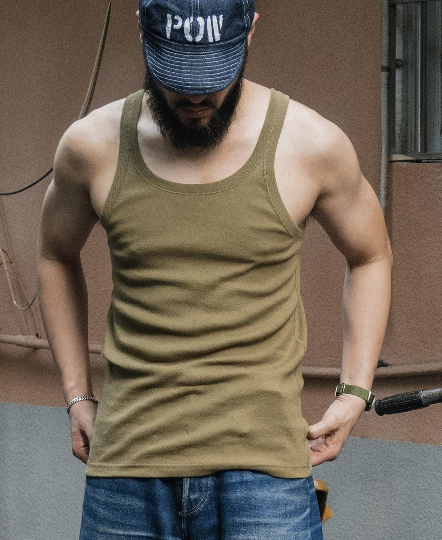 Military Cotton Tank Top - Olive Product Image