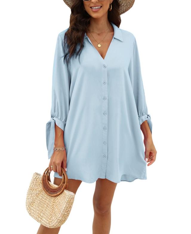 Womens V-Neck Button Front Cover-Up Dress - Light Product Image