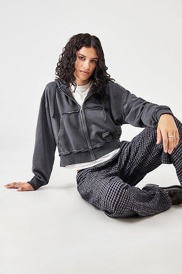 BDG Charcoal Zip-Up Cropped Hoodie Sweatshirt Womens at Urban Outfitters Product Image