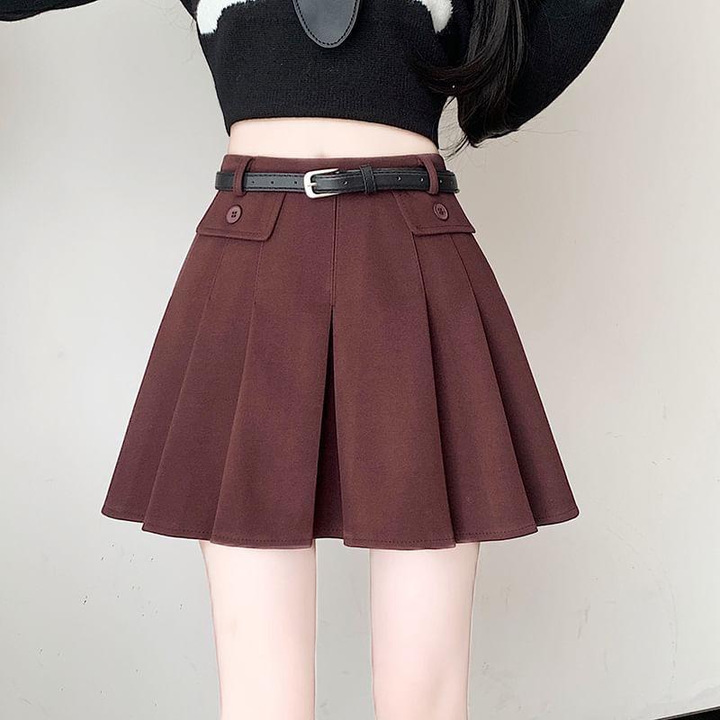 High Rise Plain Mini Pleated Skirt Product Image