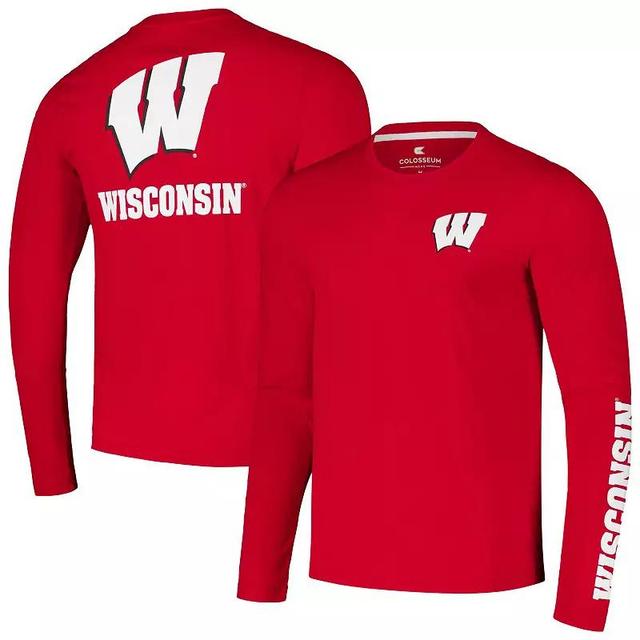 Mens Colosseum Wisconsin Badgers Logo Lockup 3-Hit Active Blend Long Sleeve T-Shirt Product Image