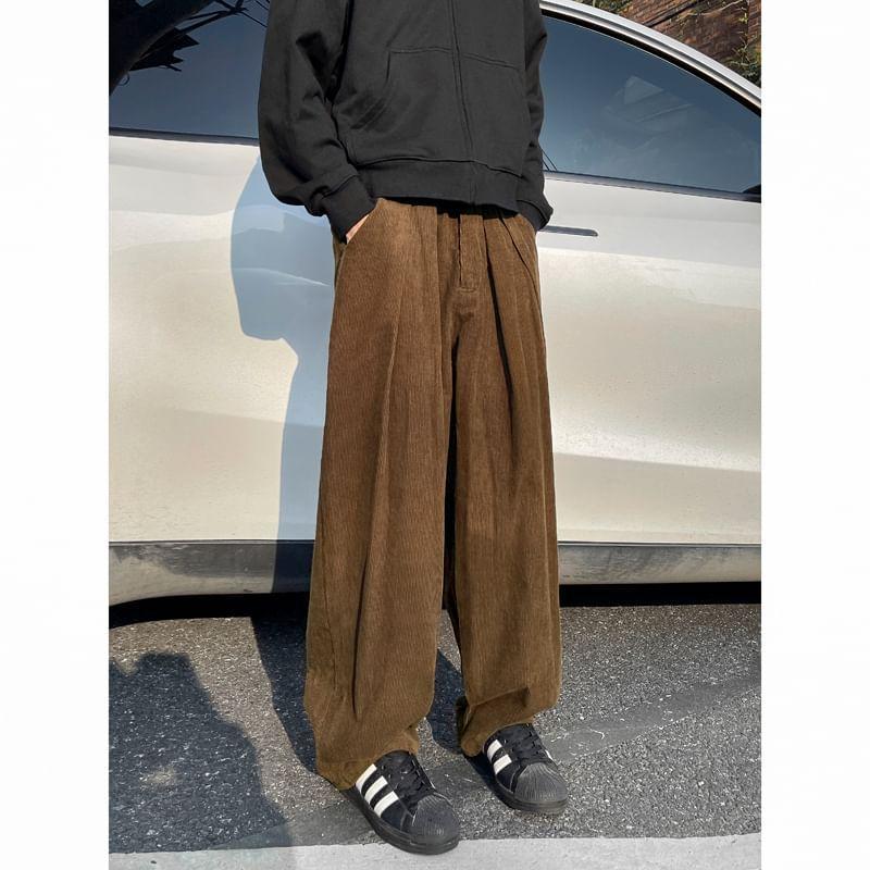 High-Waist Loose Fit Straight Leg Corduroy Pants Product Image