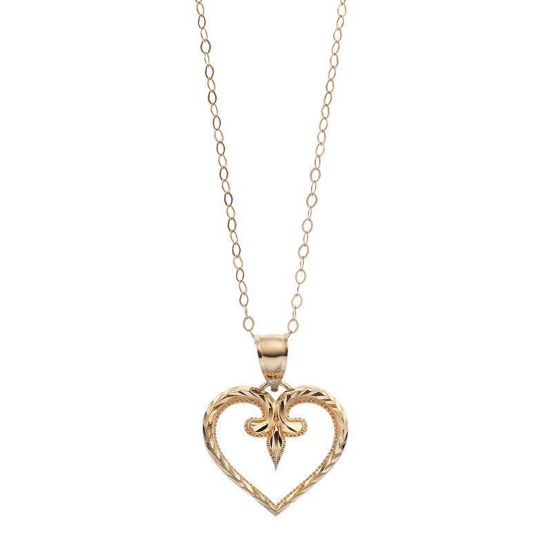 10k Gold Textured Heart Pendant Necklace, Womens Product Image