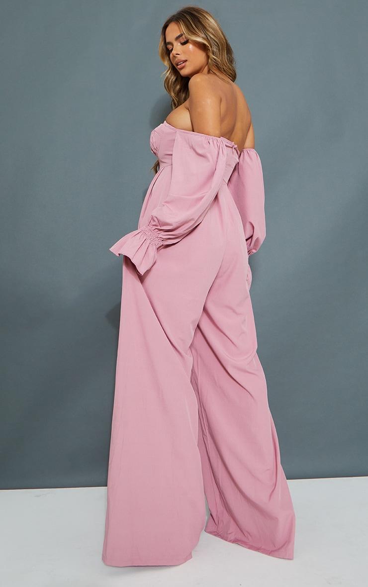 Maternity Pink Corset Detail Bardot Wide Leg Jumpsuit Product Image