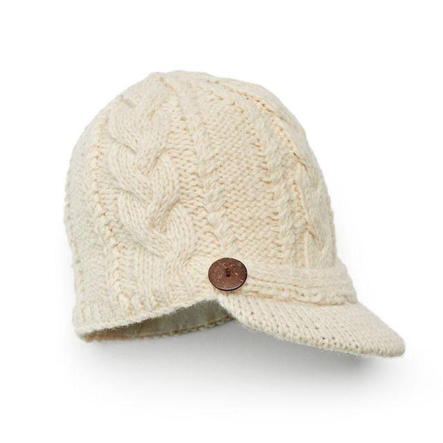 SIJJL Womens Button Brim Cable-Knit Wool Beanie, White Product Image