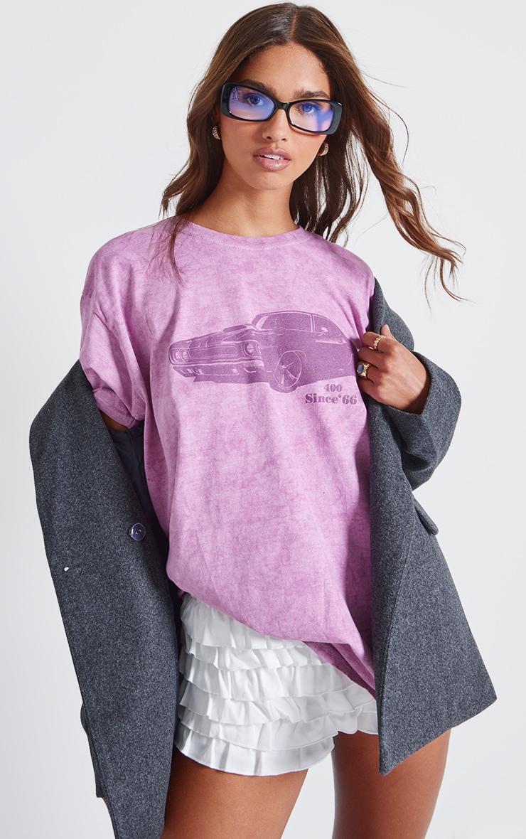 Purple Vintage Car Washed Oversized T Shirt Product Image