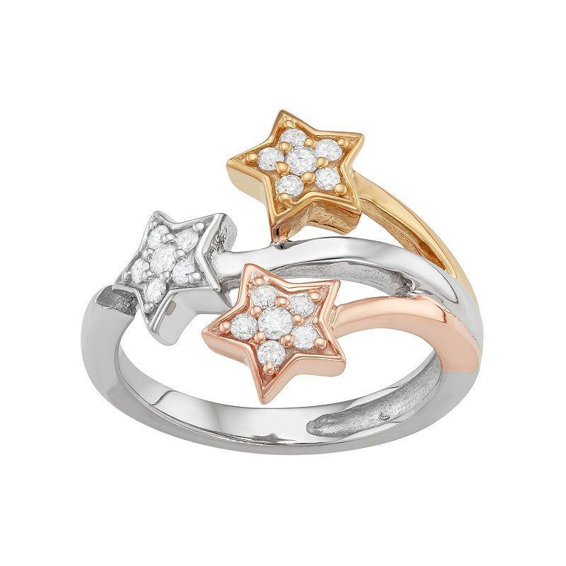 Jewelexcess Tri Tone Sterling Silver 1/3 Carat T.W. Diamond Star Ring, Womens Product Image