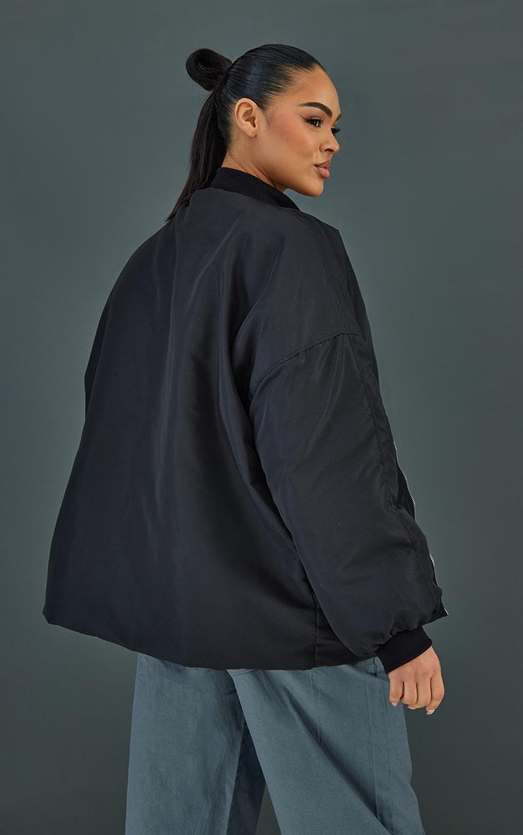 Black Pocket Detail Oversized Bomber Jacket Product Image