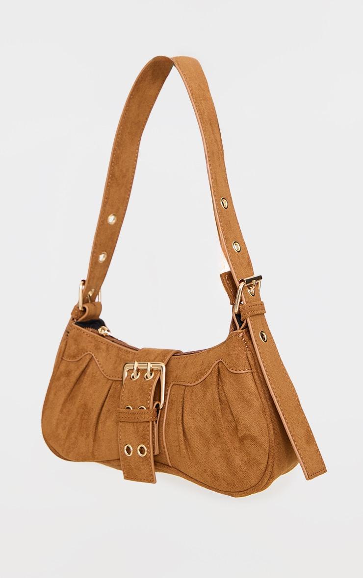 Tan Faux Suede Eyelet Buckle Shoulder Bag Product Image