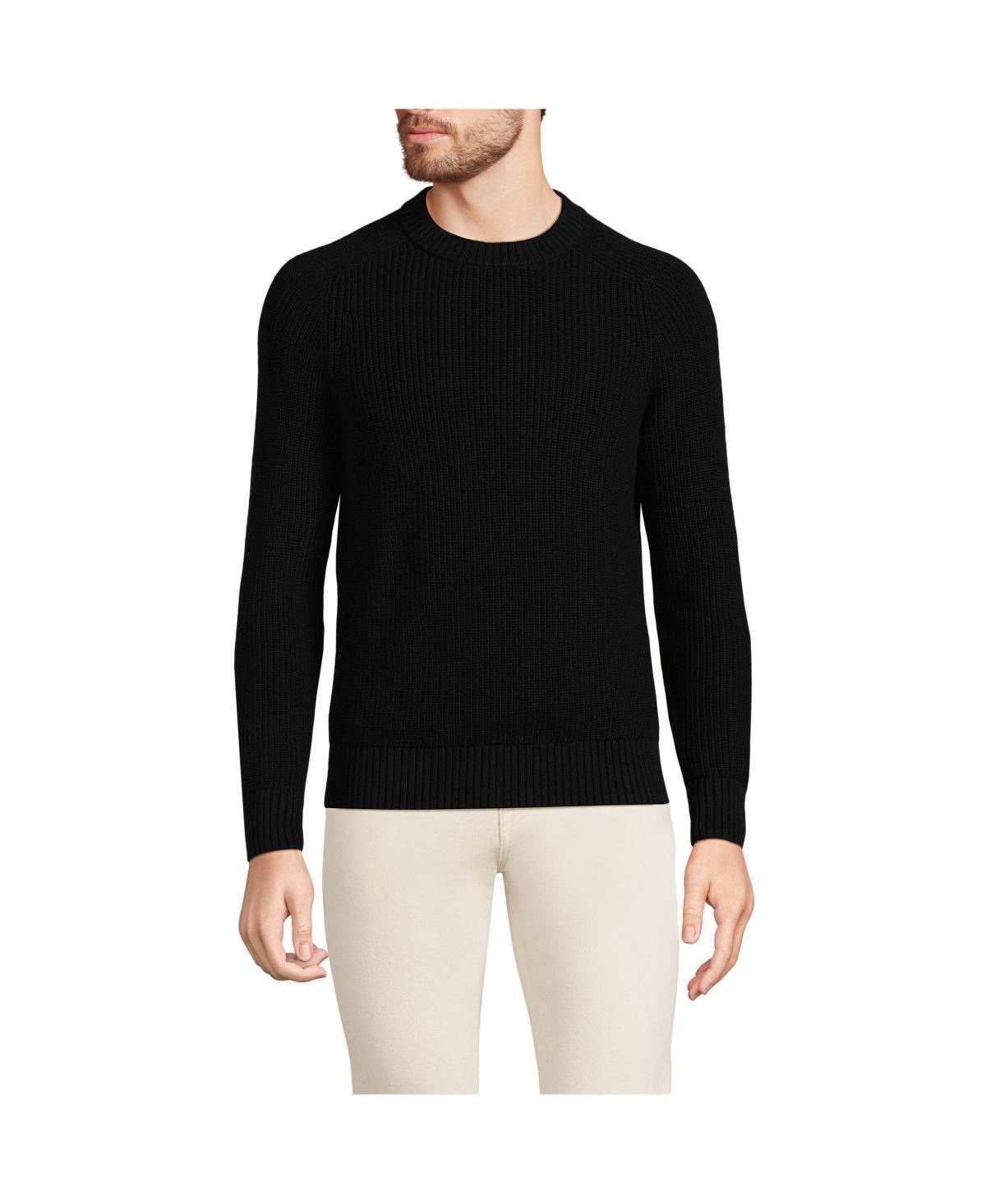 Lands End Mens Cotton Drifter Saddle Crewneck Shaker Sweater Product Image