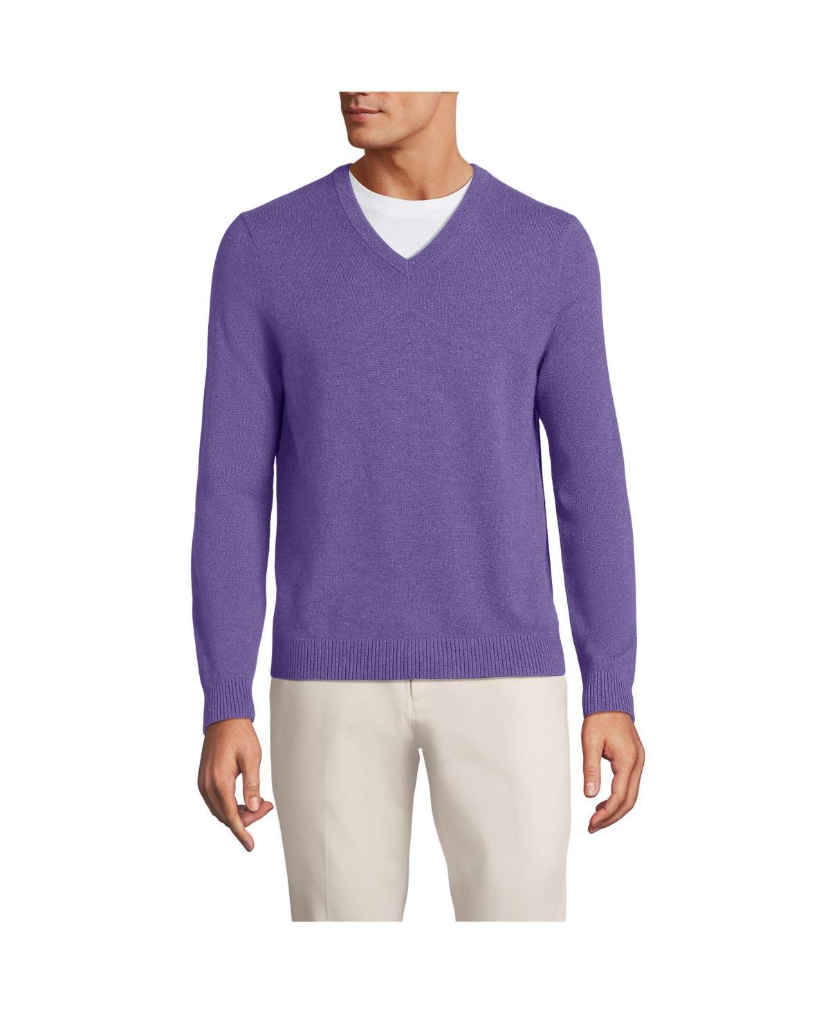 Mens Lands End Fine-Gauge Cashmere V-neck Sweater Blue Breeze Product Image