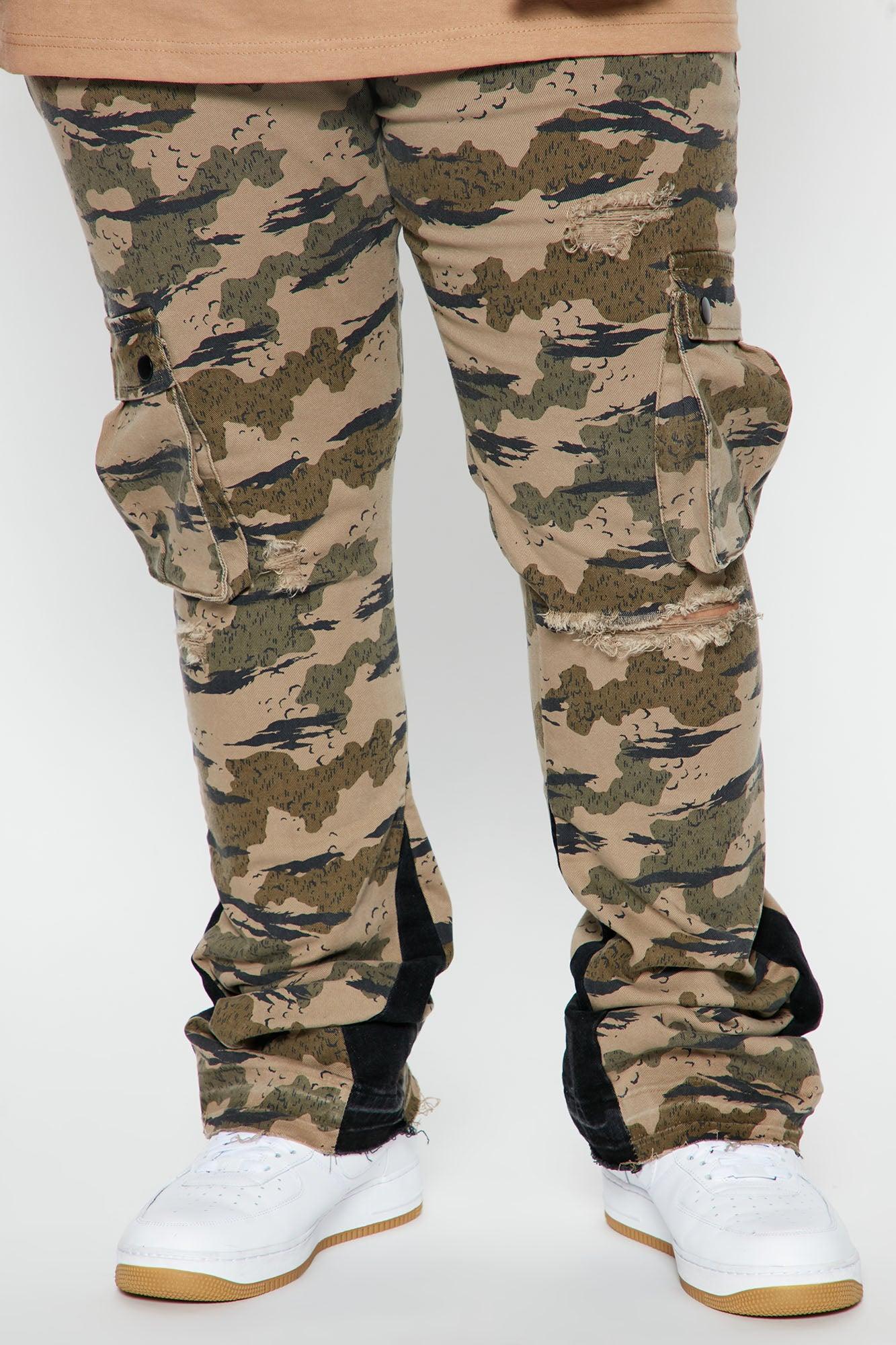 Tiger Camo Skinny Stacked Flared Cargo Pants - Camouflage Product Image