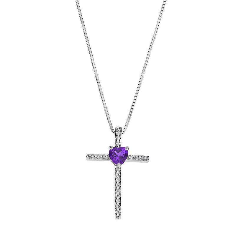 Gemminded Sterling Silver Lab-Created Sapphire Cross Pendant Necklace, Womens Blue Product Image