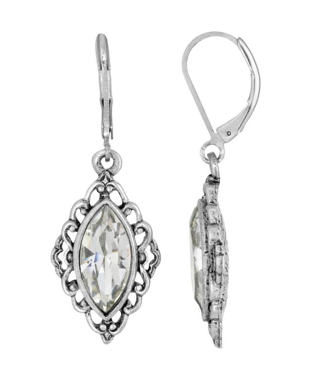 1928 Silver Tone Simulated Crystal Diamond-Shaped Filigree Drop Earrings, Womens Product Image