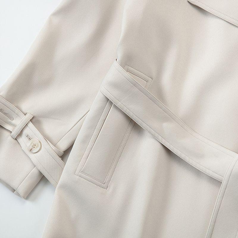 Collared Plain Midi Tie Front Trench Coat Product Image