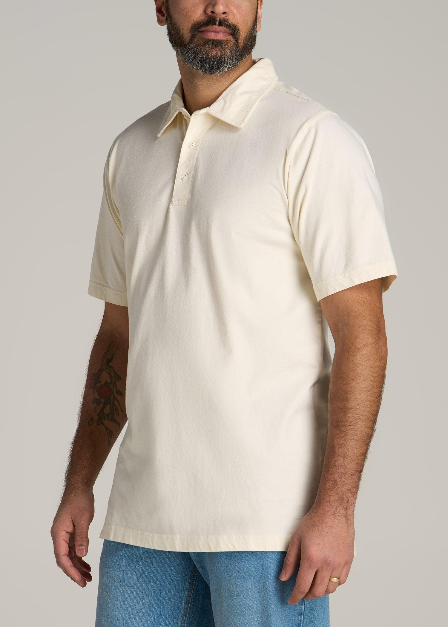 LJ&S Ultra Soft Short Sleeve Cotton Polo for Tall Men in Antique White Male Product Image