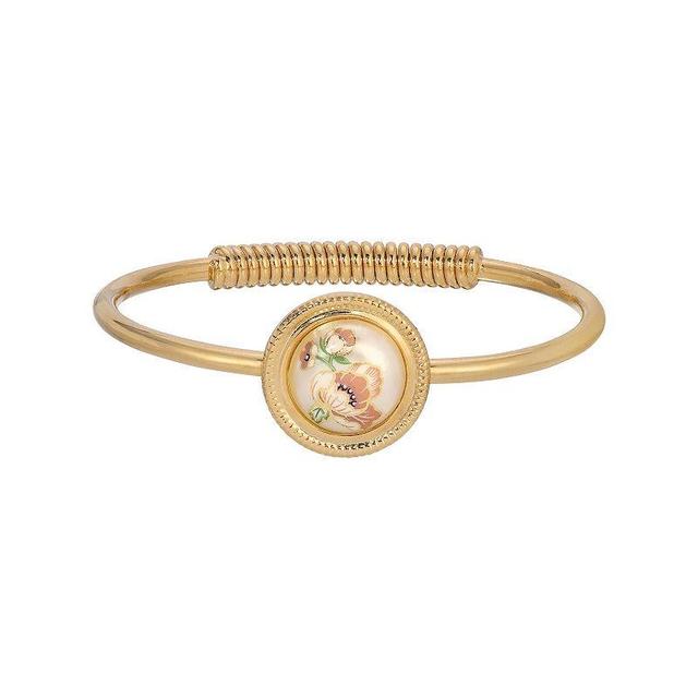 1928 Gold Tone Flower Decal Hinge Bracelet, Womens, White Product Image