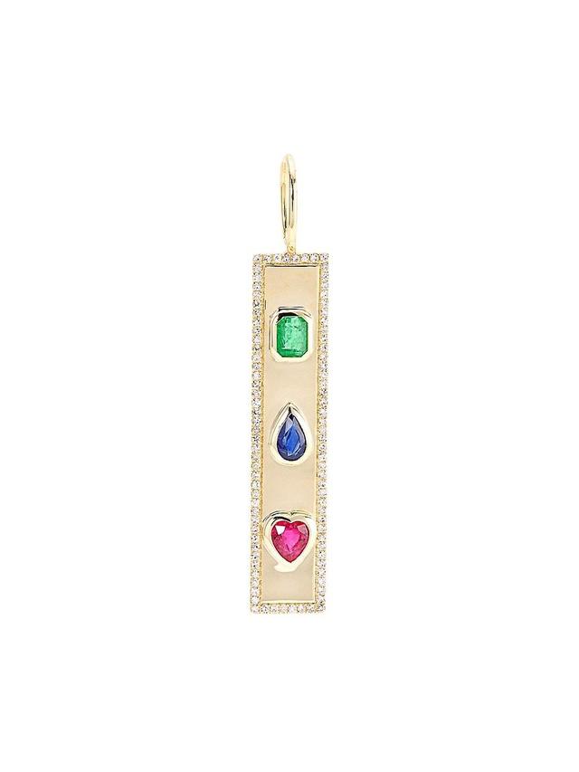 Womens 14K Yellow Gold, 0.18 TCW Diamond & Multi-Gemstone Bar Pendant Product Image