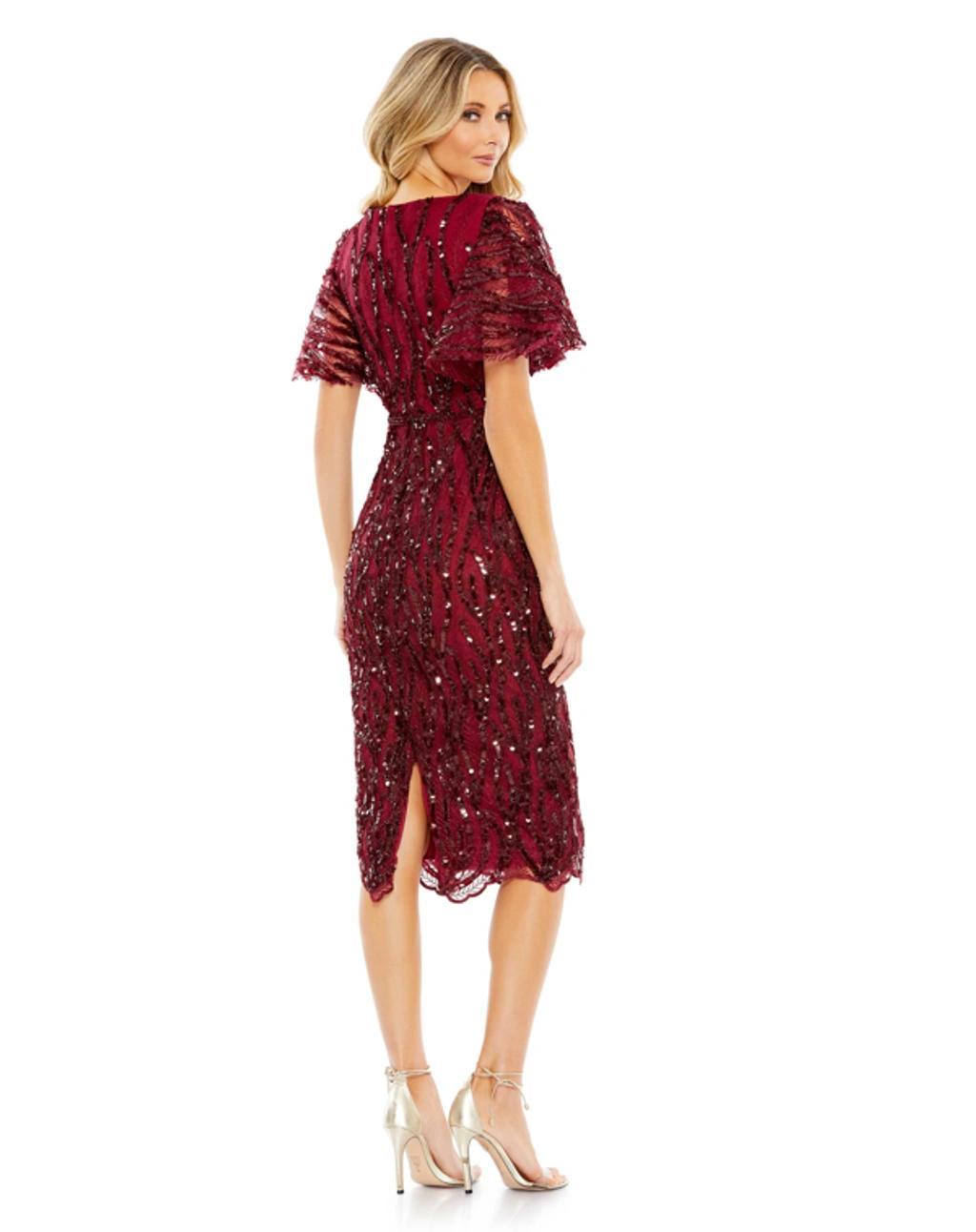 Sequin Butterfly-sleeve Midi-dress In Burgundy Product Image