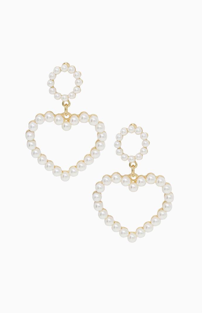 Ettika Womens Loving Pearl Heart Earrings - Gold Product Image