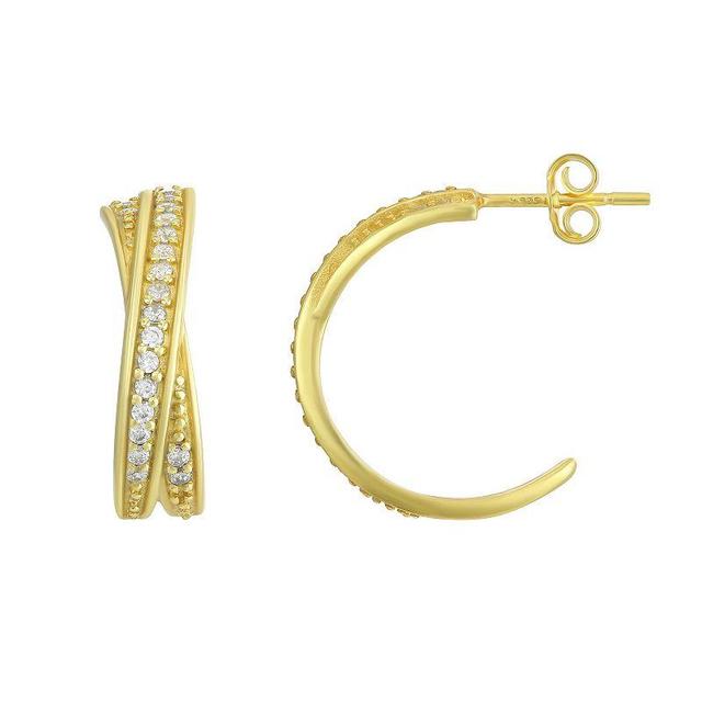 14K Gold over Sterling Silver Crossover Post Hoop Earrings, Womens Product Image