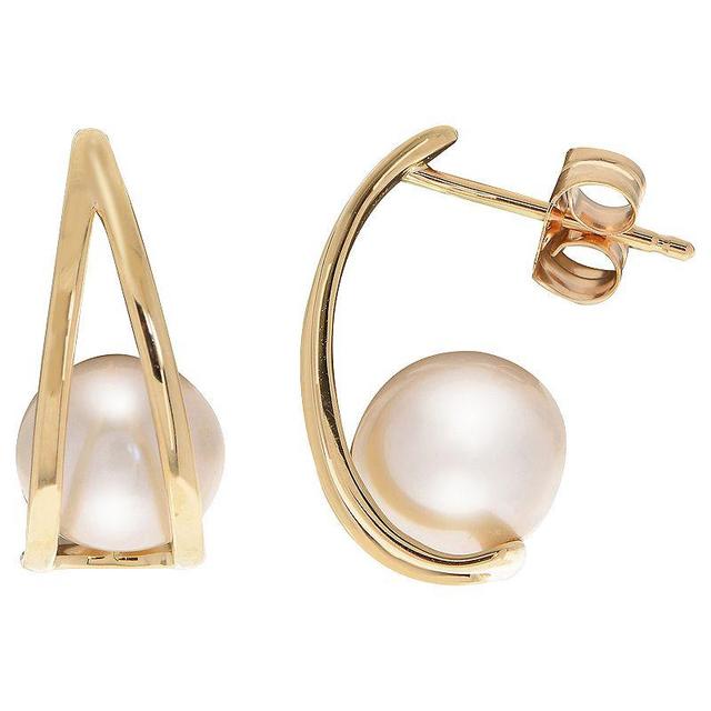 PearLustre by Imperial 10k Gold Freshwater Cultured Pearl C-Hoop Earrings, Womens Product Image