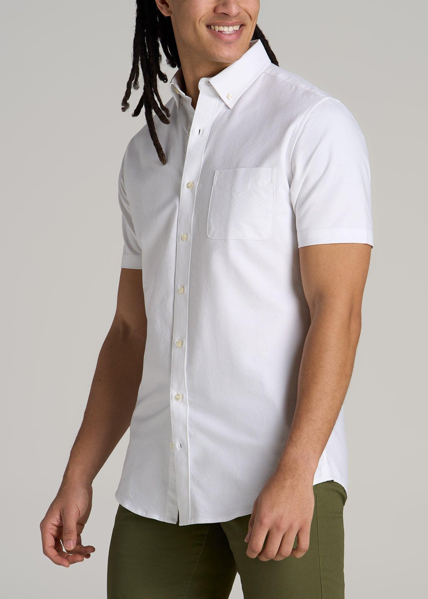 Short Sleeve Oxford Button Shirt For Tall Men in White Product Image