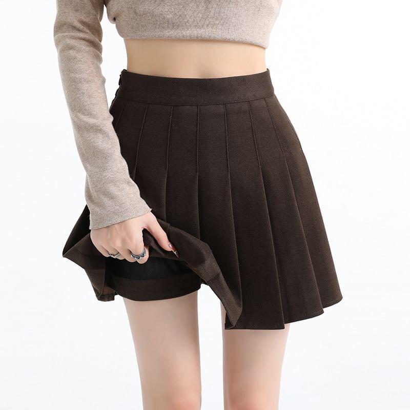 High Waist Plain Pleated Mini A-Line Skirt product image