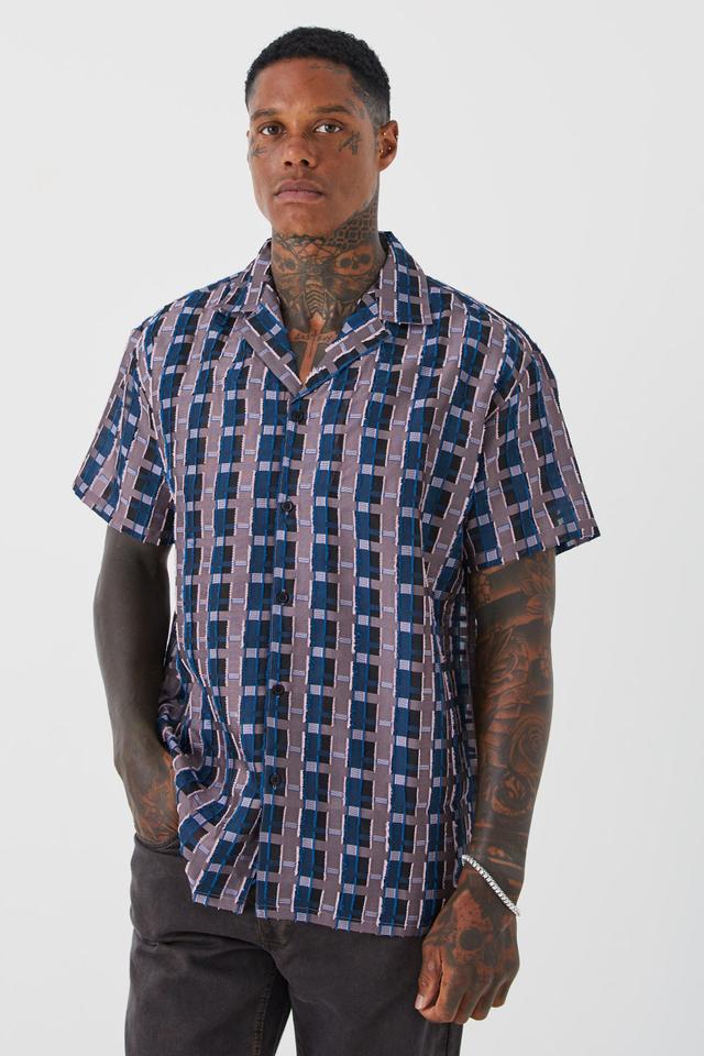 Short Sleeve Oversized Sheer Velour Flannel Shirt | boohooMAN USA Product Image