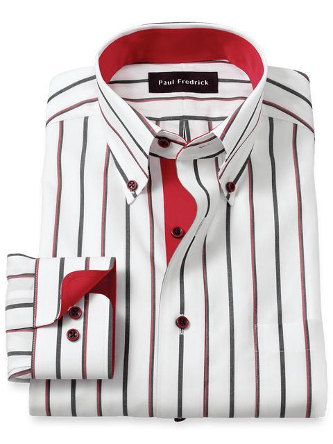 Non-Iron Cotton Stripe Dress Shirt With Contrast Trim - Black/red Product Image