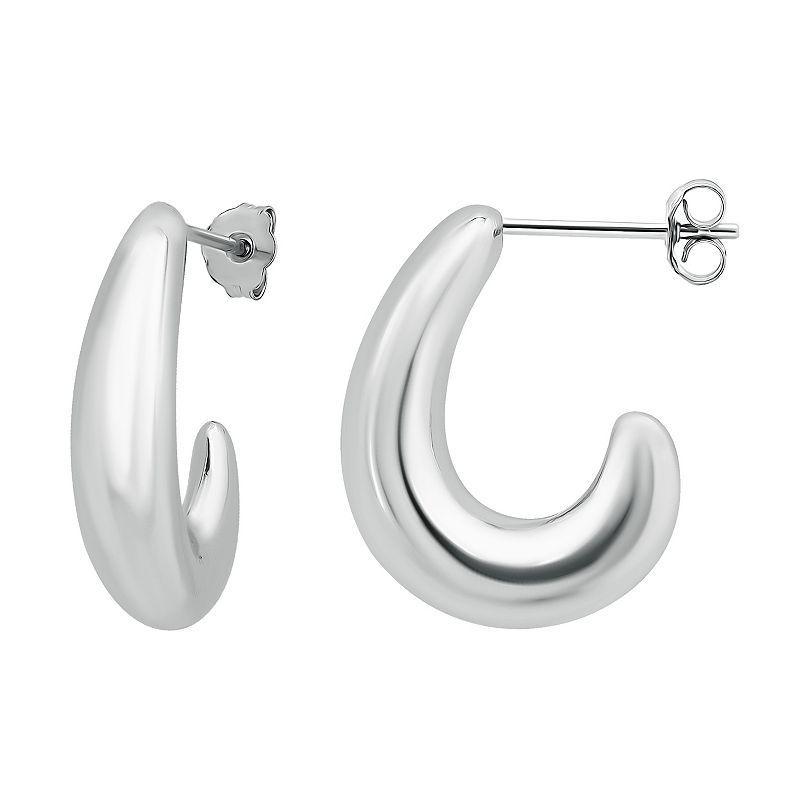 Aleure Precioso Sterling Silver Polished Chunky Graduated Half Hoop Drop Earrings, Womens Product Image