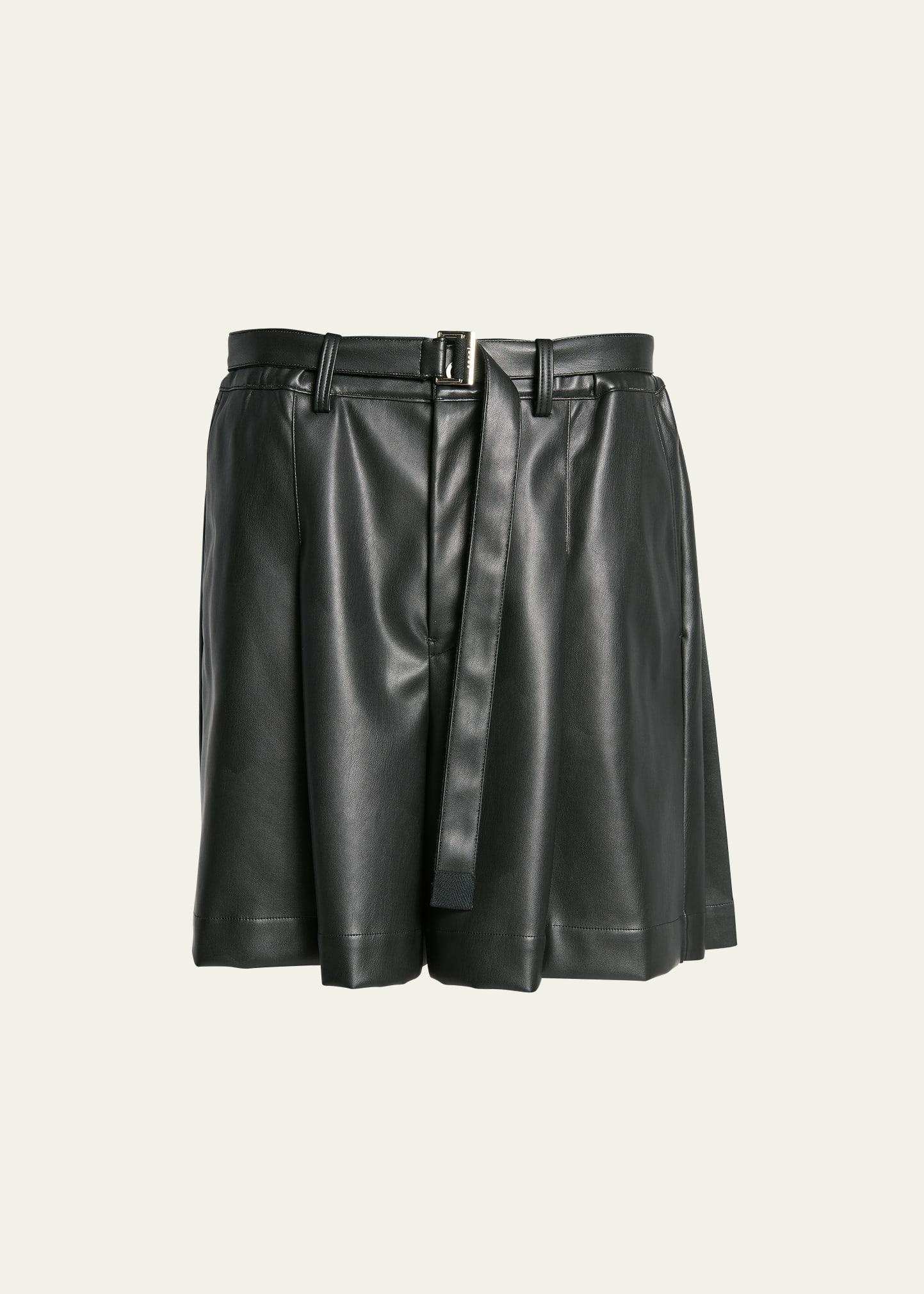 Mens Belted Faux Leather Pleated-Back Shorts Product Image