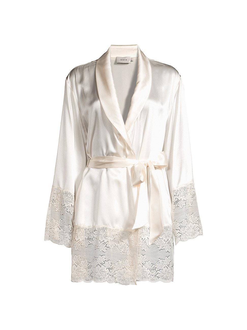 Womens Lace-Trim Silk Robe Product Image